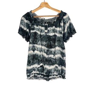 AB Studio Navy Tie-Dye Striped Off The Shoulder Blouse